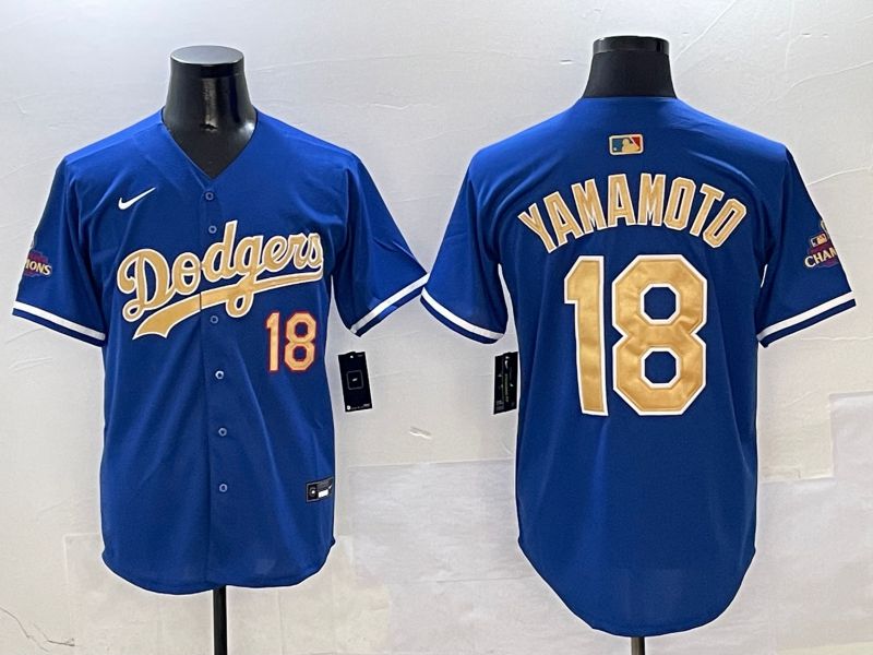 Men Los Angeles Dodgers 18 Yamamoto Blue Gold Game Nike 2025 MLB Jersey style 1
